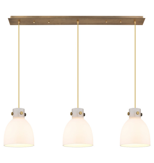 Downtown Urban Three Light Linear Pendant in Brushed Brass (405|123-410-1PS-BB-G412-8WH)