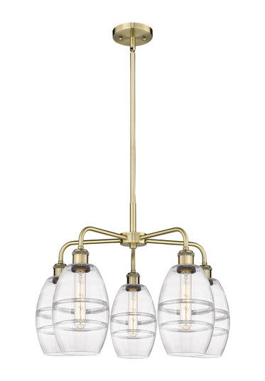 Downtown Urban Five Light Chandelier in Antique Brass (405|516-5CR-AB-G557-6CL)