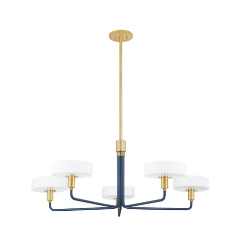 Aston Five Light Chandelier in Aged Brass/Slate Blue (428|H886805-AGB/SBL)