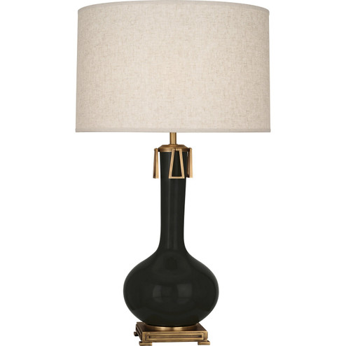 Athena One Light Table Lamp in Obsidian Glazed Ceramic w/Aged Brass (165|OS992)