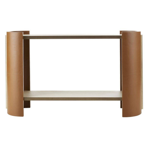 Warley Console in Smoke Oak/Russet Leather/Antique Brass (314|FLI04)