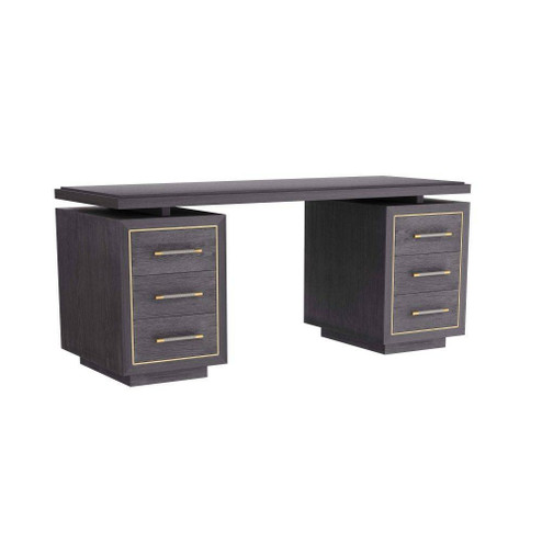 Wixom Desk in Ebony Oak/Antique Brass/Graphite Leather (314|FKI03)