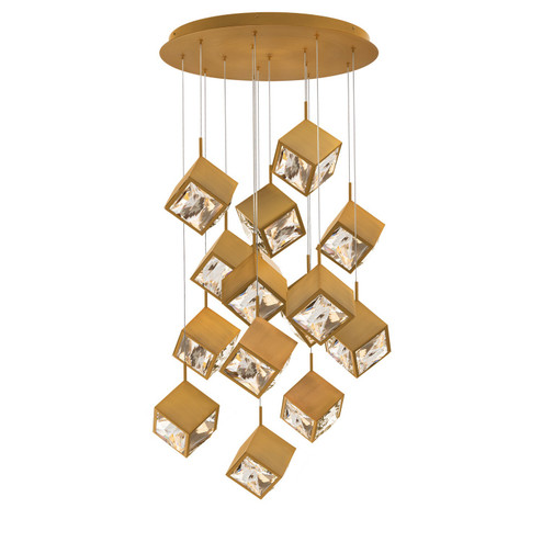 Ice Cube LED Chandelier in Aged Brass (34|PD-29315R-AB)