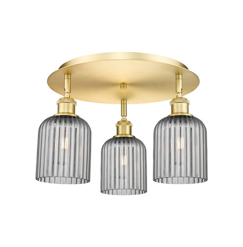 Downtown Urban Three Light Flush Mount in Satin Gold (405|516-3C-SG-G559-5SM)