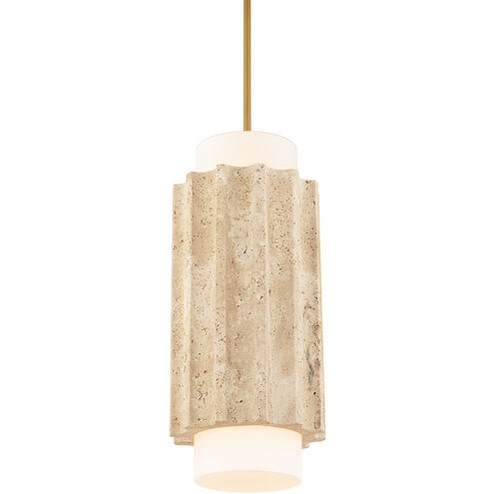 Caviar LED Mini Pendant in Beige Travertine/Aged Brass (281|PD-62516-40-WV/AB)