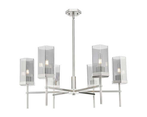 Downtown Urban Six Light Chandelier in Satin Nickel (405|463-6CR-SN-G463-8SM)