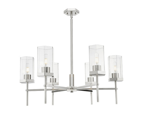 Downtown Urban Six Light Chandelier in Satin Nickel (405|463-6CR-SN-G463-8CL)