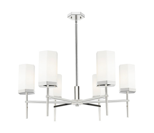 Downtown Urban Six Light Chandelier in Polished Nickel (405|463-6CR-PN-G463-8WH)