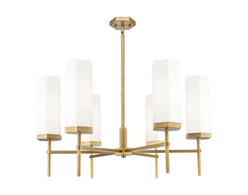 Downtown Urban Six Light Chandelier in Brushed Brass (405|463-6CR-BB-G463-12WH)