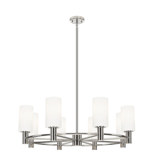 Downtown Urban Eight Light Chandelier in Polished Nickel (405|434-8CR-PN-G434-7WH)