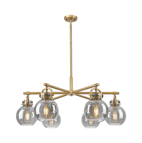 Downtown Urban Six Light Chandelier in Brushed Brass (405|410-6CR-BB-G410-7SM)
