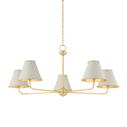 Burghley Five Light Chandelier in Aged Brass/Off-White (70|MDS2000-AGB/OW)
