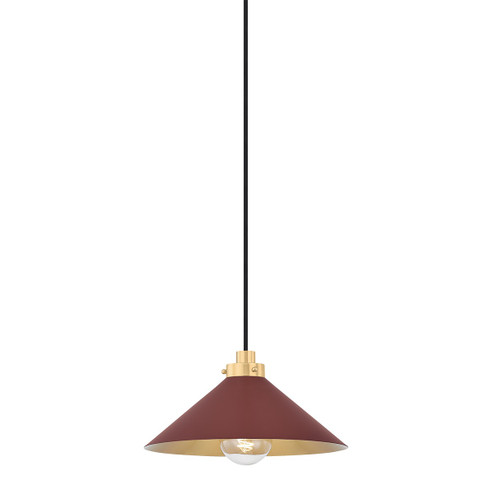 Clivedon One Light Pendant in Aged Brass/Soft Crimson (70|MDS1401-AGB/CRN)