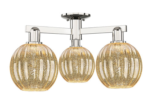Arcadia Three Light Semi-Flush Mount in Polished Nickel (405|716-3F-PN-G458-7ME)