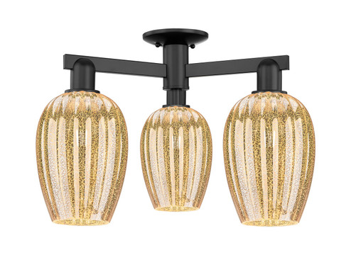 Arcadia Three Light Semi-Flush Mount in Matte Black (405|716-3F-BK-G457-6ME)