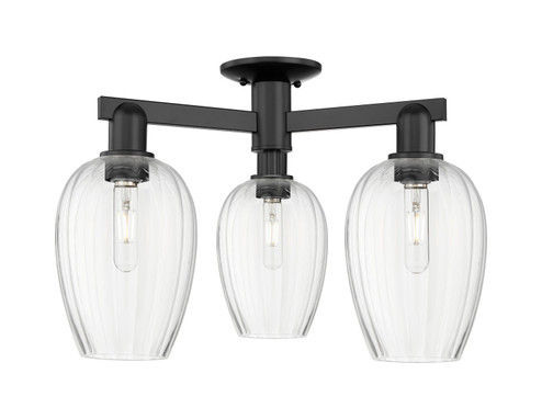 Arcadia Three Light Semi-Flush Mount in Matte Black (405|716-3F-BK-G457-6CL)