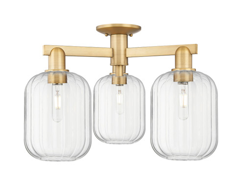 Arcadia Three Light Semi-Flush Mount in Brushed Brass (405|716-3F-BB-G460-7CL)