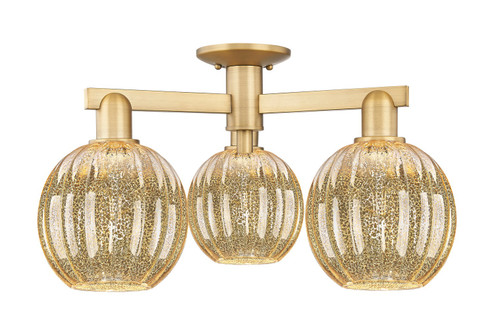 Arcadia Three Light Semi-Flush Mount in Brushed Brass (405|716-3F-BB-G458-7ME)