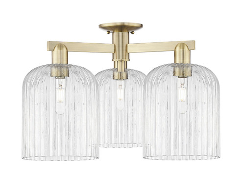 Arcadia Three Light Semi-Flush Mount in Antique Brass (405|716-3F-AB-G559-8CL)