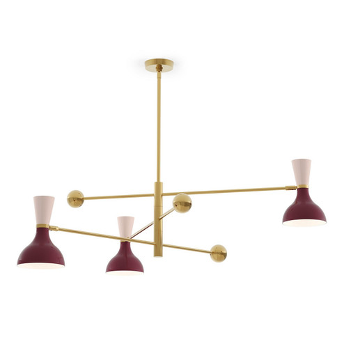 Clare Three Light Pendant in Modern Brass w/Sugar Plum, Rose Water Painted (165|SM10RW)
