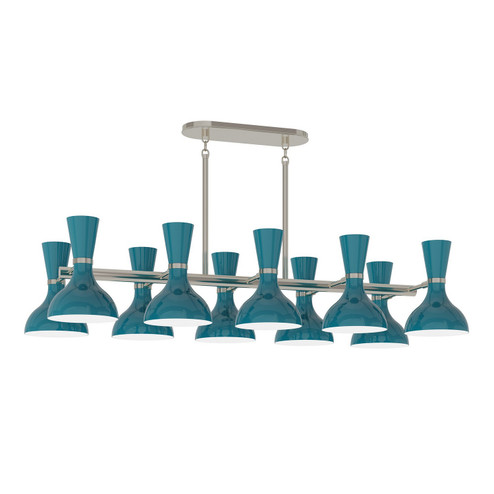 Clare Ten Light Chandelier in Polished Nickel w/Peacock Painted (165|PC21PC)