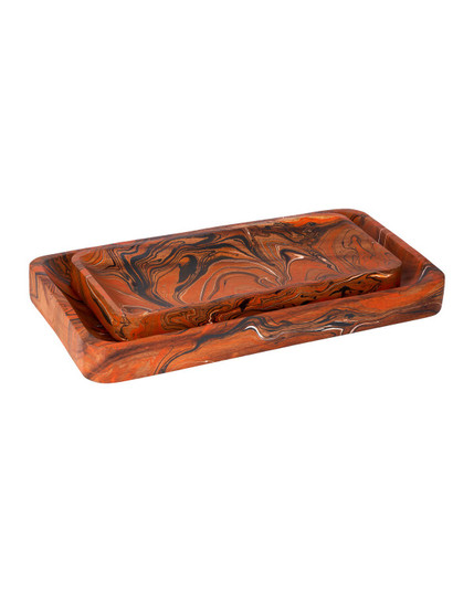 Divine Tray Set of 2 in Marbleized Orange & White (142|1200-1115)