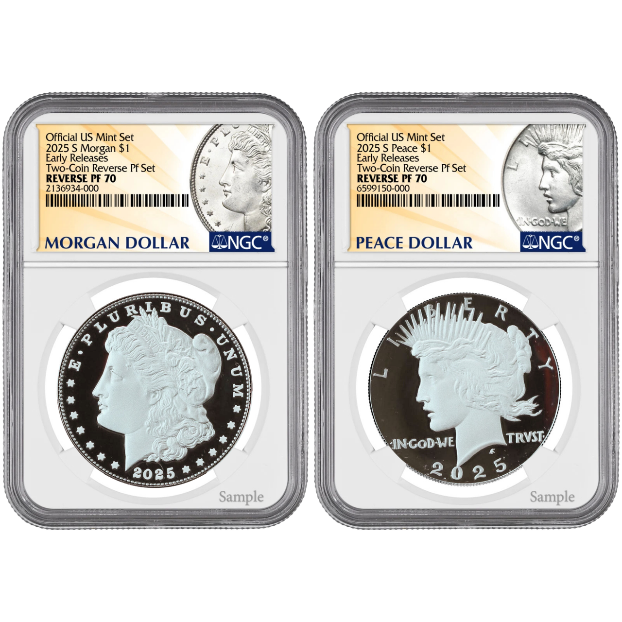 2025 Morgan & Peace Silver Dollar 2-Coin Set Early Releases PF70