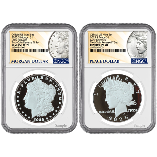 2025 Morgan & Peace Silver Dollar 2-Coin Set Early Releases PF70 Ultra Cameo NGC in .999 fine silver