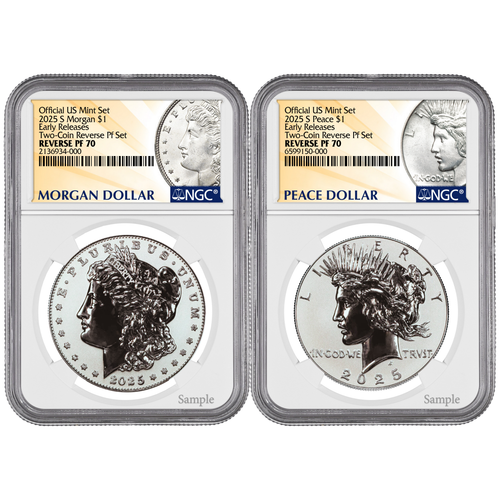 2025 Morgan & Peace Silver Dollar 2-Coin Set Early Releases Reverse PF70 NGC in .999 fine silver
