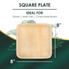 The size of Disposable 8" Square Plates. They are leak proof, sturdy, cut resistant, microwavable