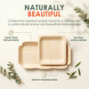 Premium disposable poplar wood plates featuring a natural wood finish, smooth finished edges, and subtle natural wood aroma.