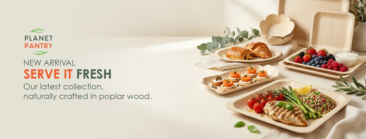 Planet Pantry new arrival poplar wood tableware collection featuring natural plates, trays, and serving pieces.