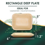 The size of Disposable 6"x5"" Rectangle Deep Plates. They are leak proof, sturdy, cut resistant, microwavable