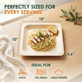 Poplar Wood Plate 10 Inch Square Size Guide 10x10 Inch - Ideal for Pasta Full Meals and Large Entrees