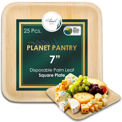 disposable 7" Square Plates compostable bamboo like plastic alternative for wedding birthday party