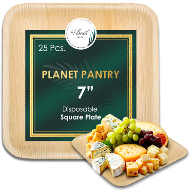 disposable 7" Square Plates compostable bamboo like plastic alternative for wedding birthday party