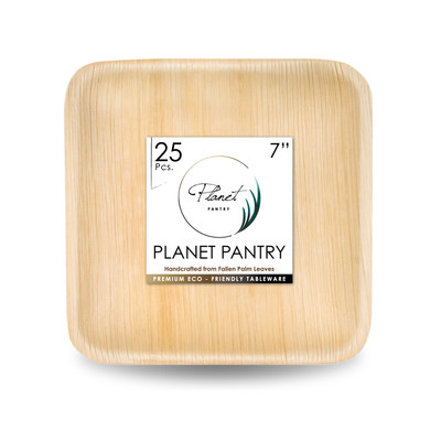 disposable 7" Square Palm Leaf Plates compostable bamboo like plastic alternative for wedding birthday party