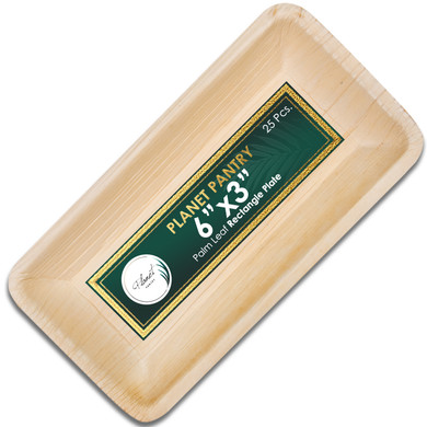Disposable 6"x3" Rectangle Plates, a compostable bamboo like dinnerware. a plastic alternative for wedding birthday party