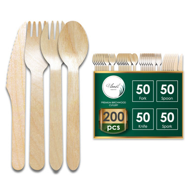 Birchwood Quad Combo Cutlery Set - Fork Spoon Knife & Spork