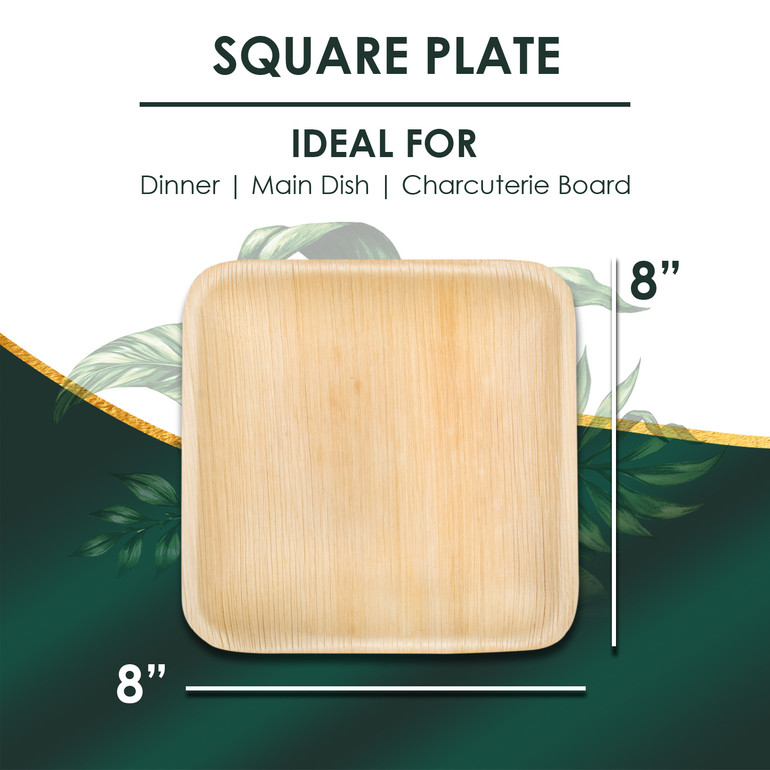 The size of Disposable 8" Square Plates. They are leak proof, sturdy, cut resistant, microwavable