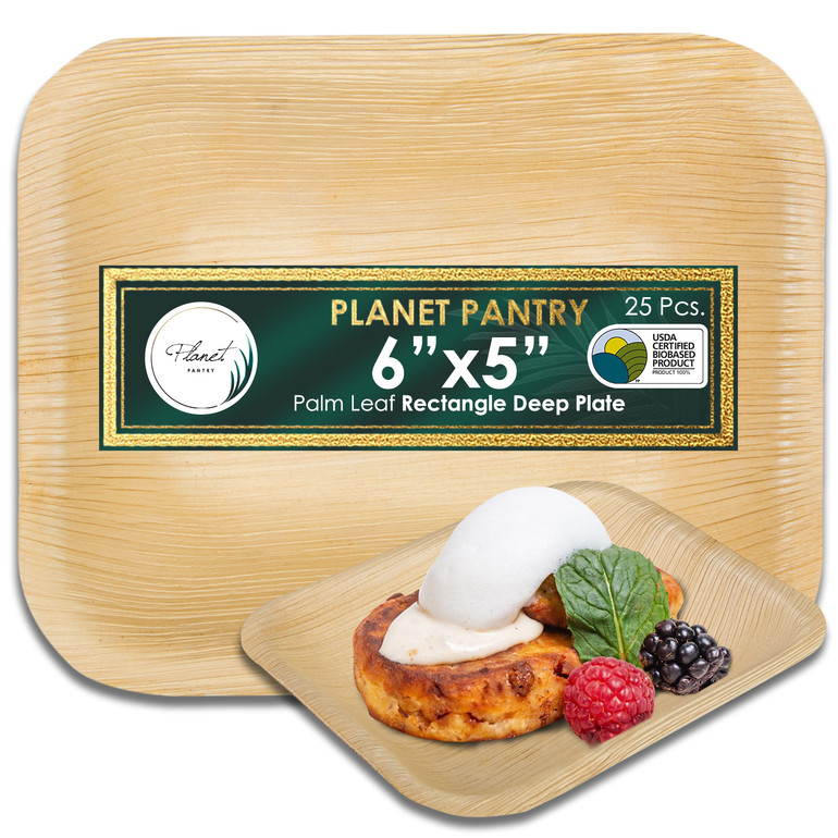 Disposable 6"x5"" Rectangle Deep Plates, a compostable bamboo like dinnerware. a plastic alternative for wedding birthday party