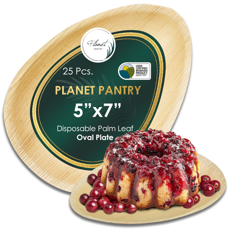 Disposable 5"x7" Oval Plates, a compostable bamboo like dinnerware. a plastic alternative for wedding birthday party