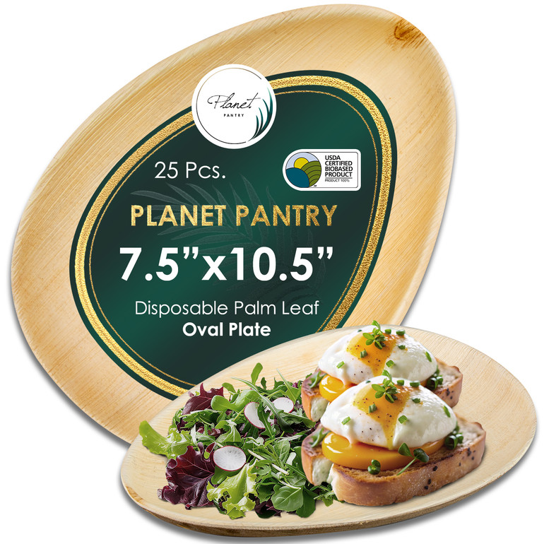 Disposable 7.5"x10.5" Oval Plates, a compostable bamboo like dinnerware. a plastic alternative for wedding easter party