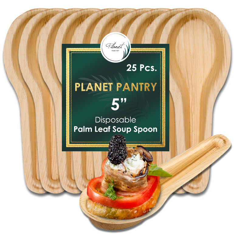 Disposable Soup Spoon Cutlery, a compostable bamboo like dinnerware. a plastic alternative for wedding birthday party