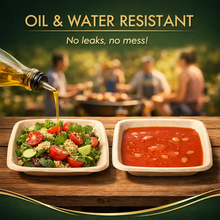 Disposable Party Pack 9"x6" Rectangle Deep Plate & Mini Spork Bamboo Like Style - Paper and Plastic Alternative