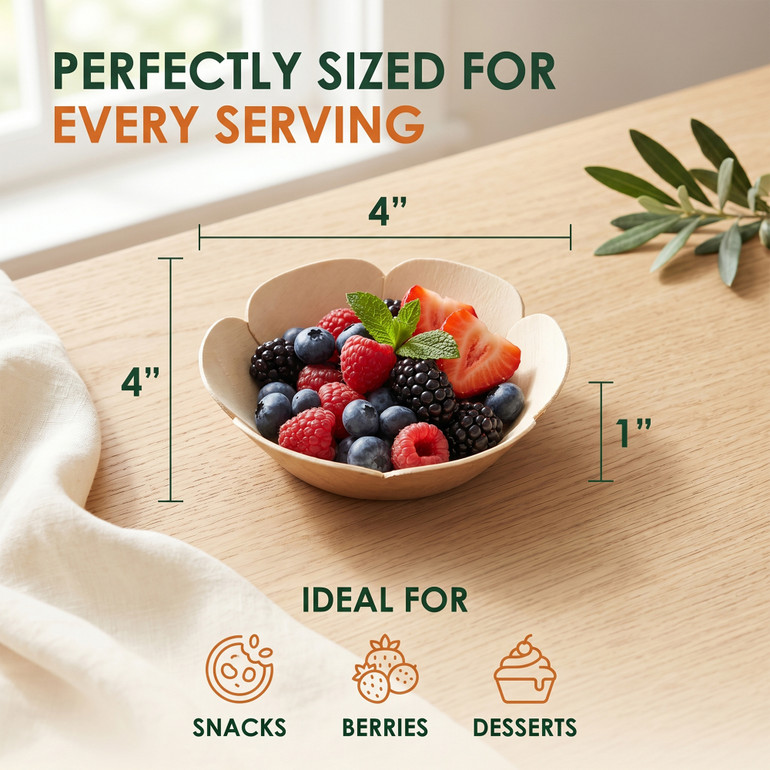 Poplar Wood Bowl 4 Inch Round Size Guide 4x4x1 Inch - Ideal for Snacks Berries and Desserts
