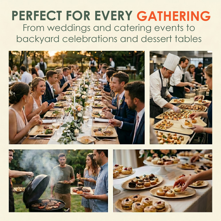 Disposable Poplar Wood Plate 8 Inch Square Perfect for Wedding Dinner Party Catering Birthday Shower