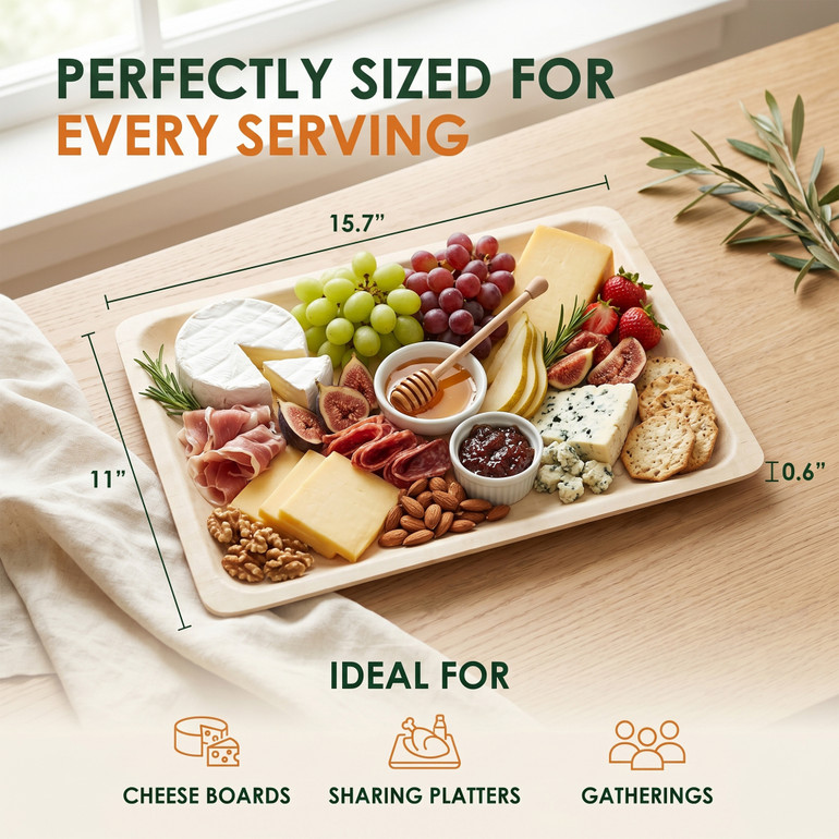 Poplar Wood Tray 15.7x11 Inch Size Guide - Ideal for Cheese Boards Sharing Platters and Gatherings