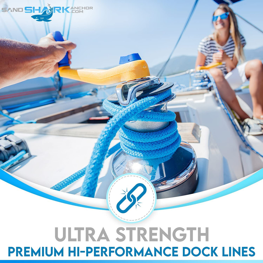SandShark Premium 1/2" x 15' Nylon Boat Dock Lines 4 Pack Available in Blue or Black