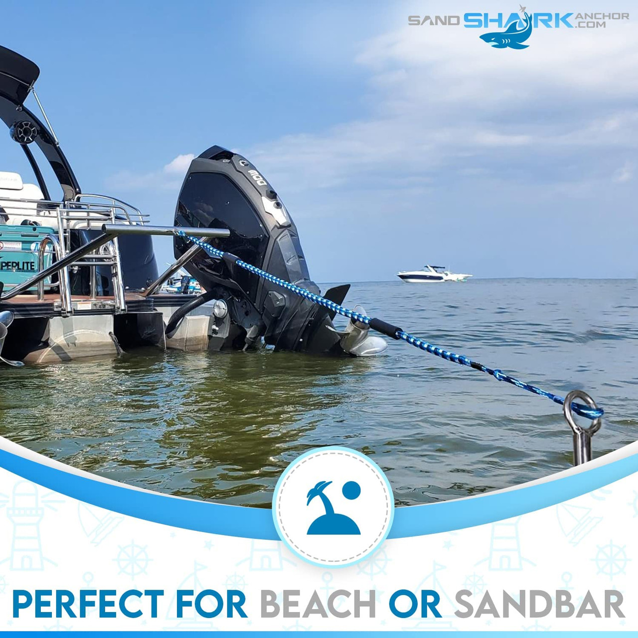 SandShark Boat or Pontoon Sand Anchor for the Beach or Sandbar. Stainless  Steel with Removable Handle 36”.